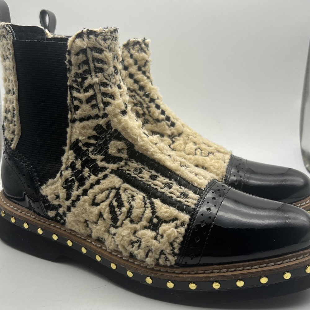 Free People Atlas Chelsea Boots Kilim Textile Leather Beige Black EU 37‎